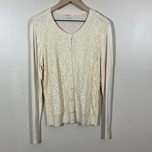 Women’s Merona size XL light yellow cream lace front cardigan